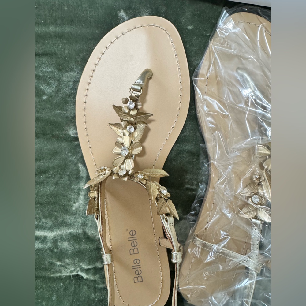 Bella Belle Metallic Gold Floral Sandals